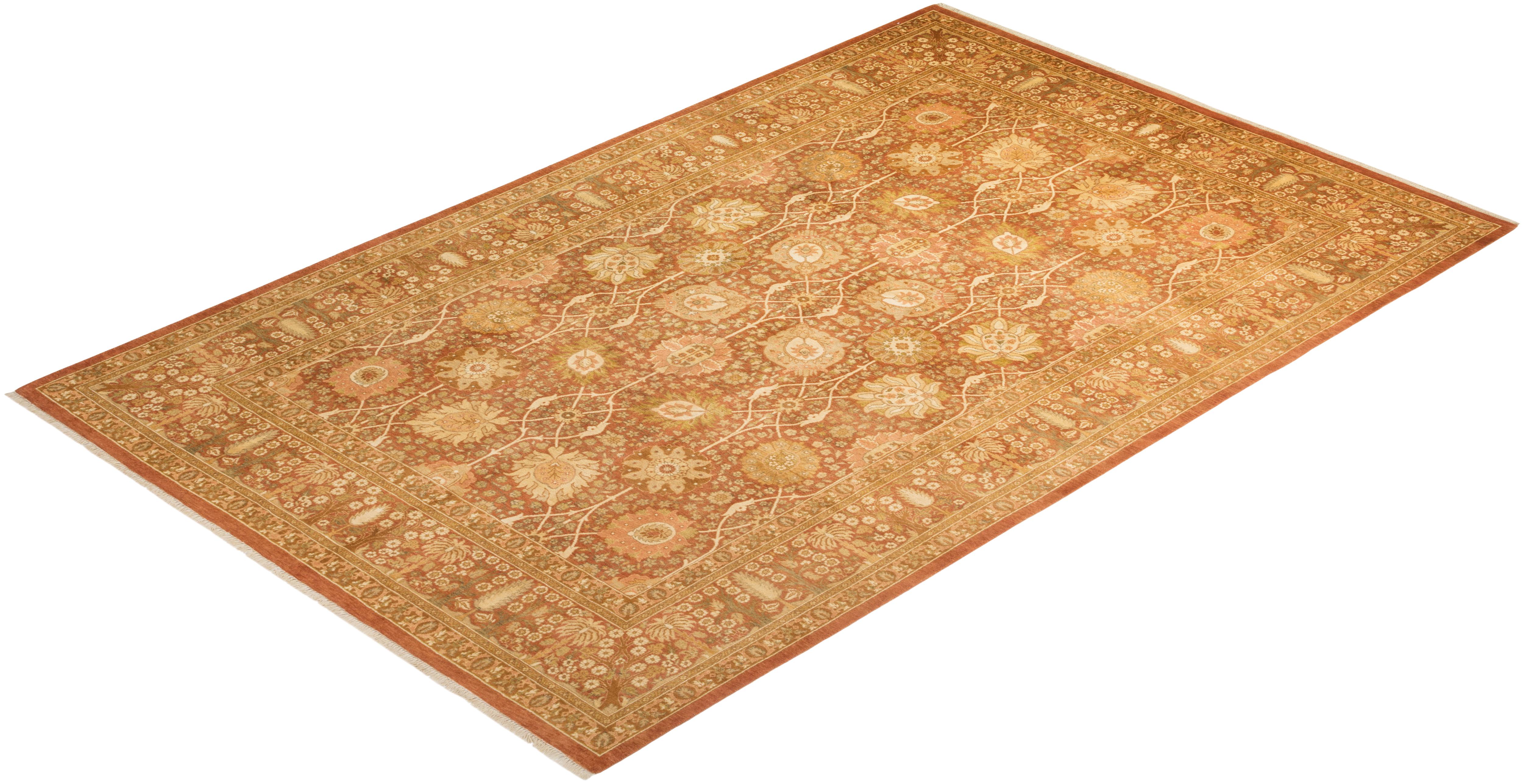 Traditional Mogul Hand Knotted Wool Brown Area Rug For Sale 3