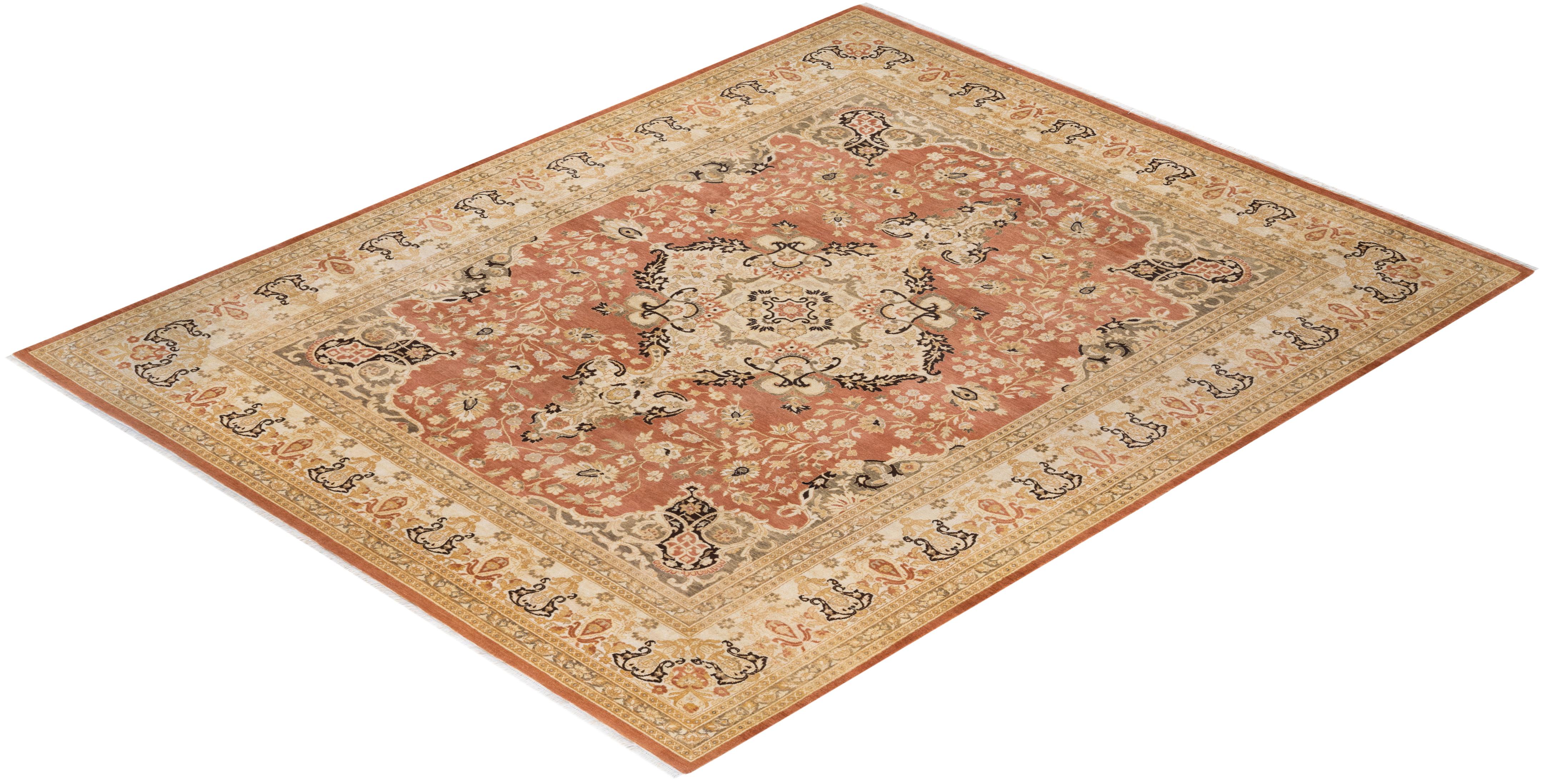 Traditional Mogul Hand Knotted Wool Brown Area Rug  For Sale 3