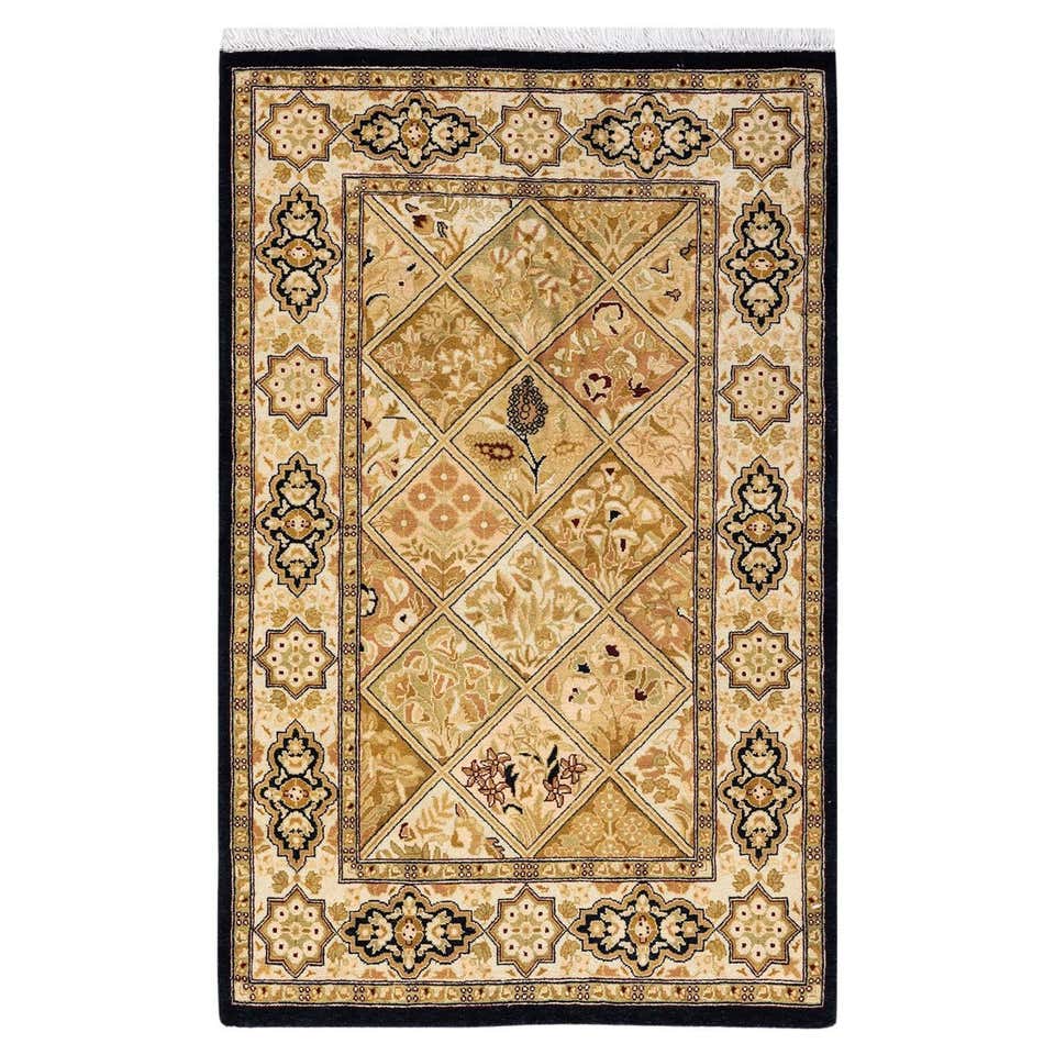 Traditional Mogul Hand Knotted Wool Brown Octagon Area Rug For Sale at ...