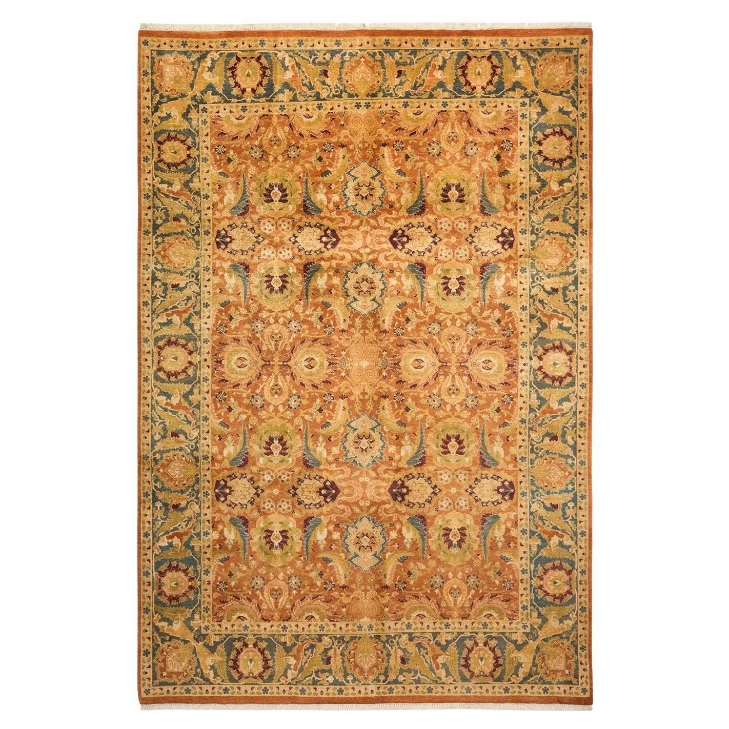 Traditional Mogul Hand Knotted Wool Brown Area Rug