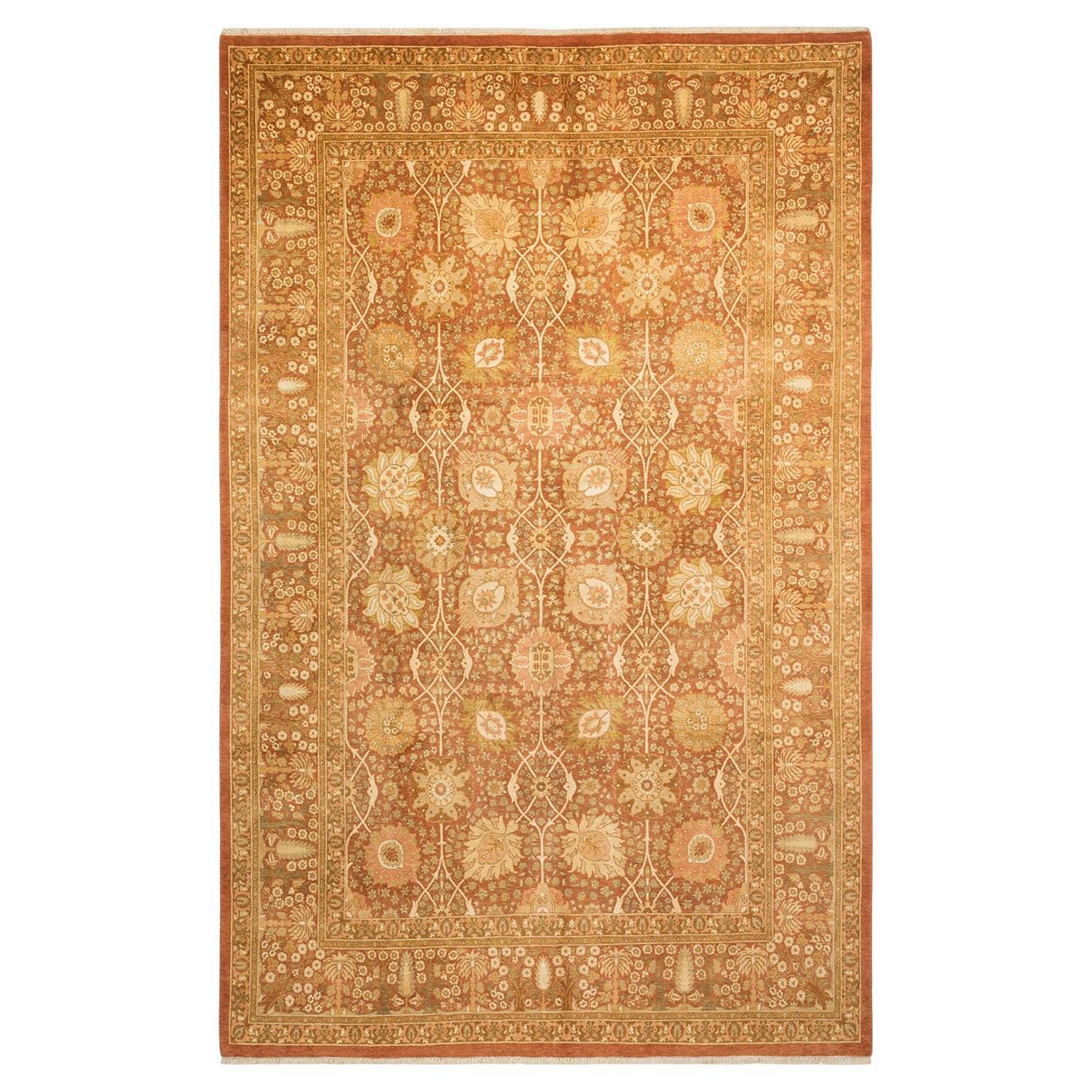 Traditional Mogul Hand Knotted Wool Brown Area Rug For Sale