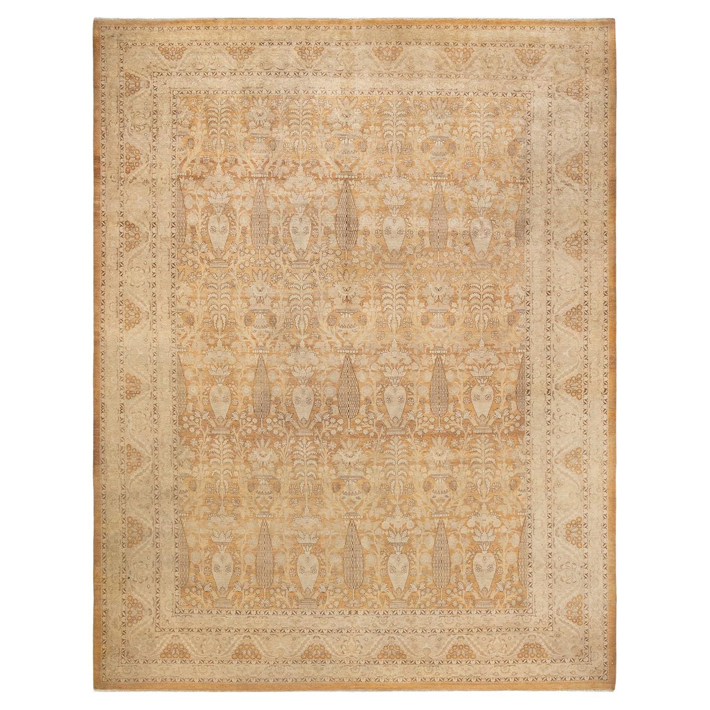 Traditional Mogul Hand Knotted Wool Brown Area Rug For Sale