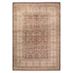 Traditional Mogul Hand Knotted Wool Brown Area Rug 