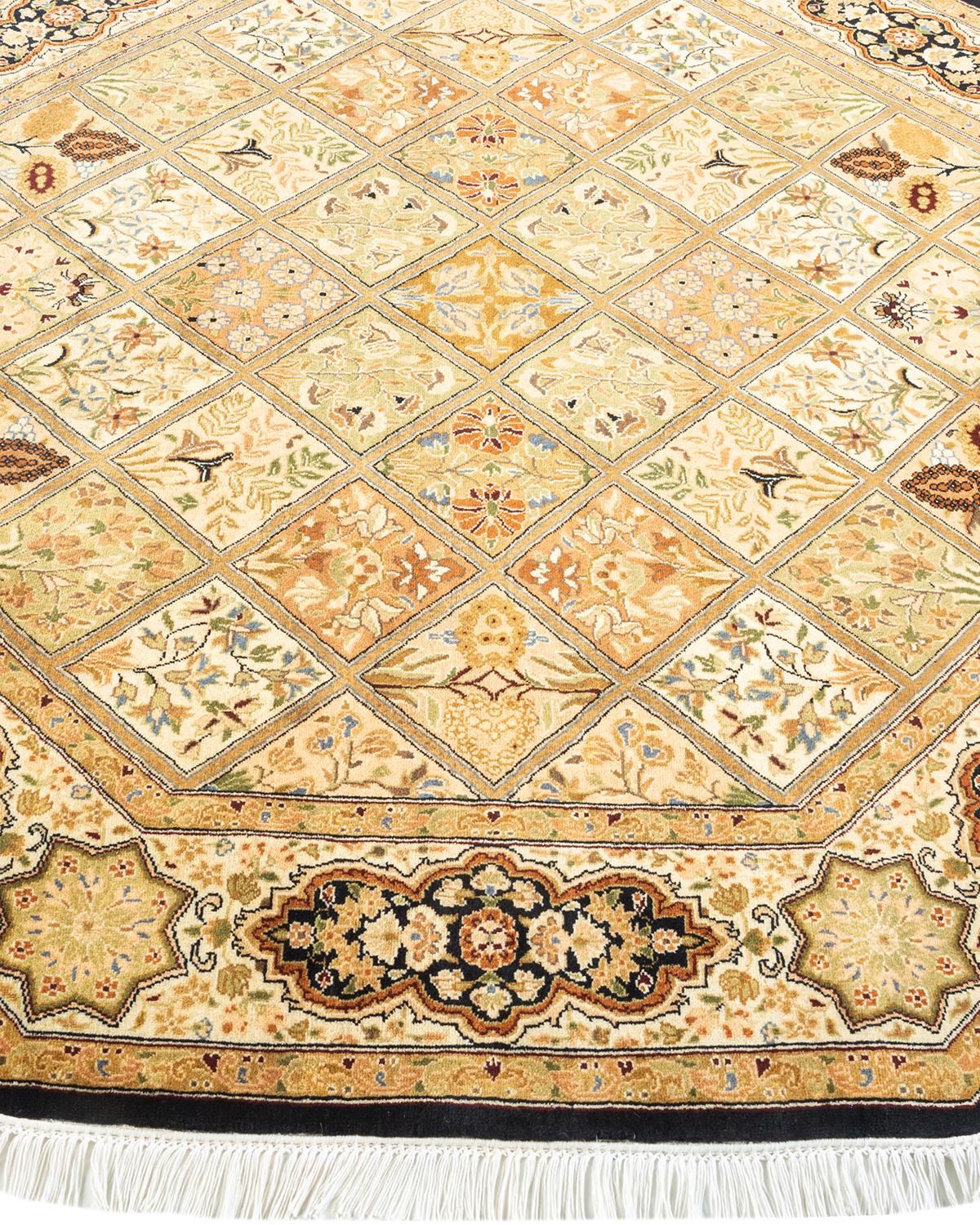 Traditional Mogul Hand Knotted Wool Brown Octagon Area Rug In New Condition For Sale In Norwalk, CT