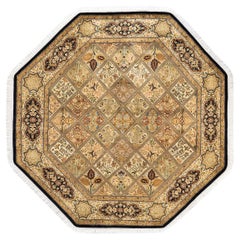 Traditional Mogul Hand Knotted Wool Brown Octagon Area Rug
