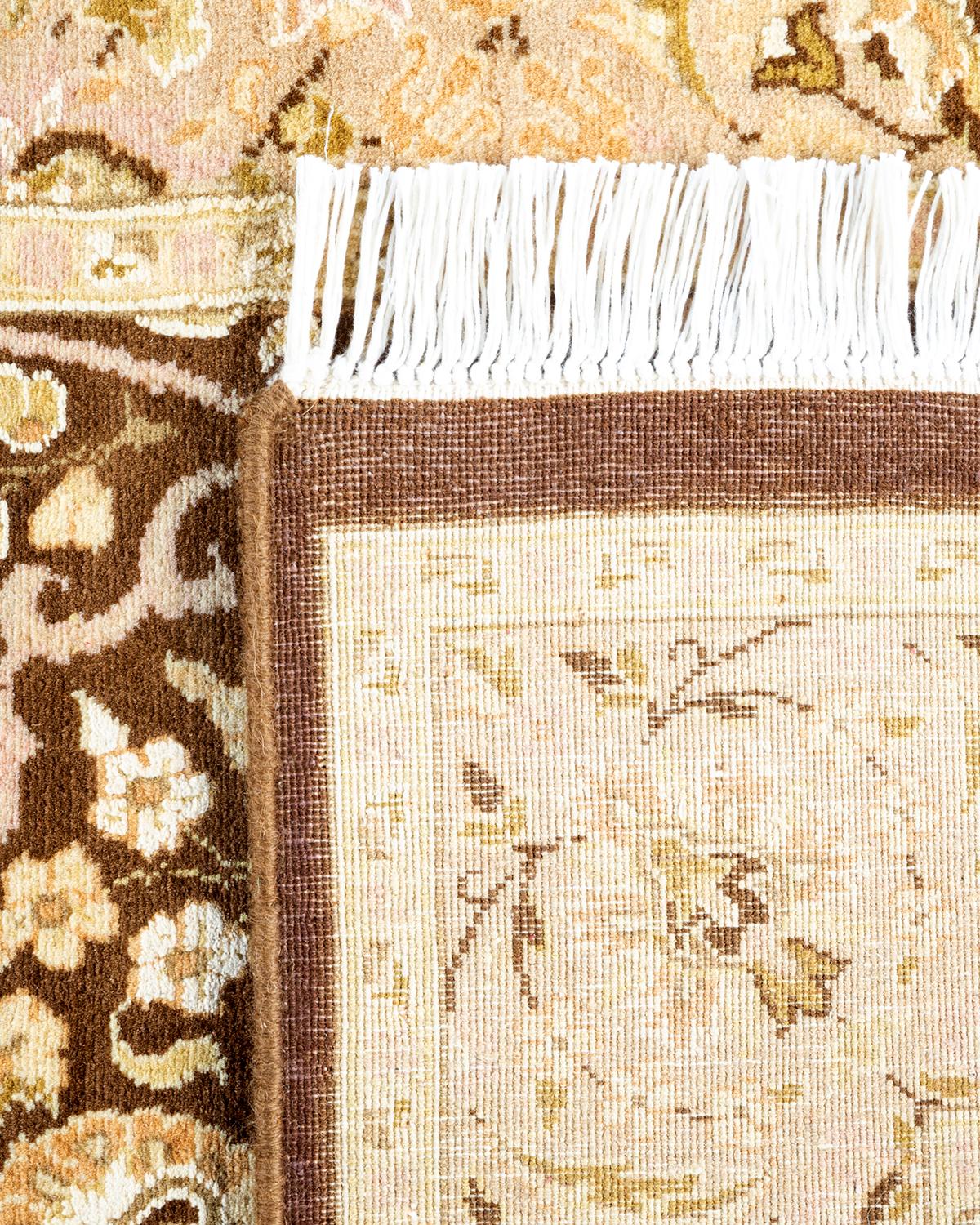 XXIe siècle et contemporain Tapis de course traditionnel Mogul en laine nouée à la main Brown