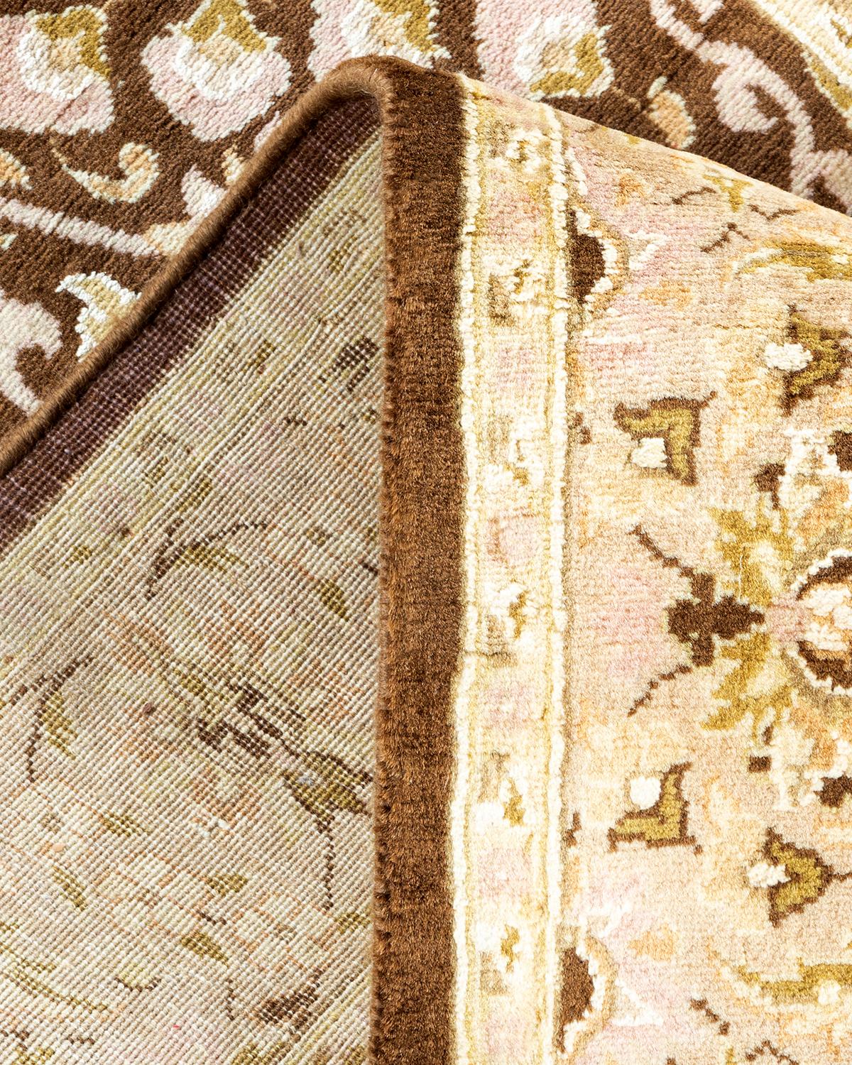 Laine Tapis de course traditionnel Mogul en laine nouée à la main Brown