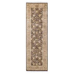 Traditional Mogul Hand Knotted Wool Brown Runner