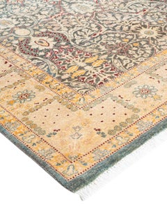 Traditional Mogul Hand Knotted Wool Gray Area Rug