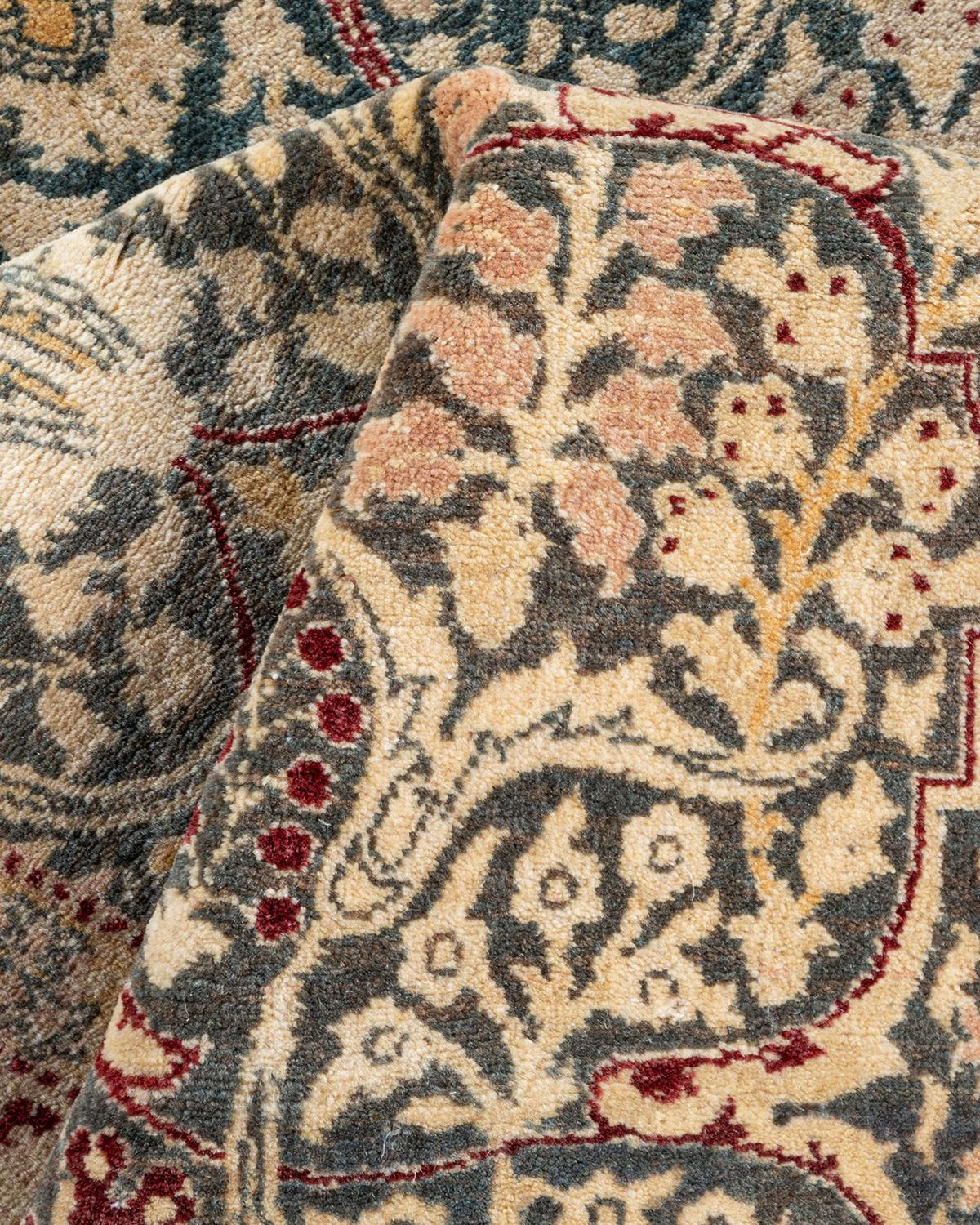 Tapis traditionnel Mogul noué à la main en laine grise en vente 1