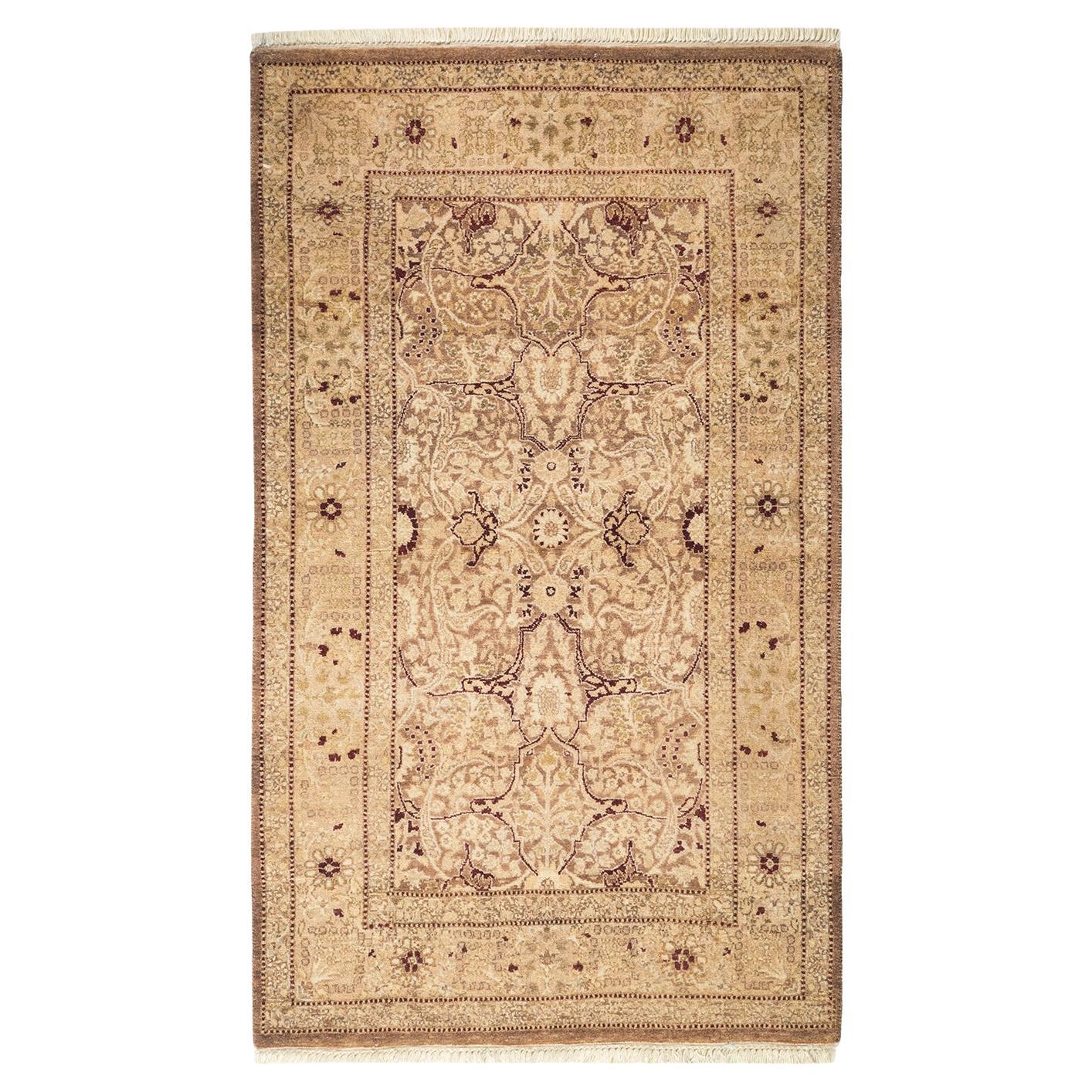 Traditional Mogul Hand Knotted Wool Gray Area Rug For Sale