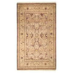 Traditional Mogul Hand Knotted Wool Gray Area Rug