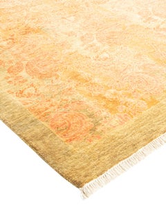 Traditional Mogul Hand Knotted Wool Green Area Rug