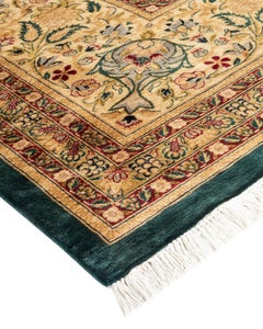 Traditional Mogul Hand Knotted Wool Green Area Rug