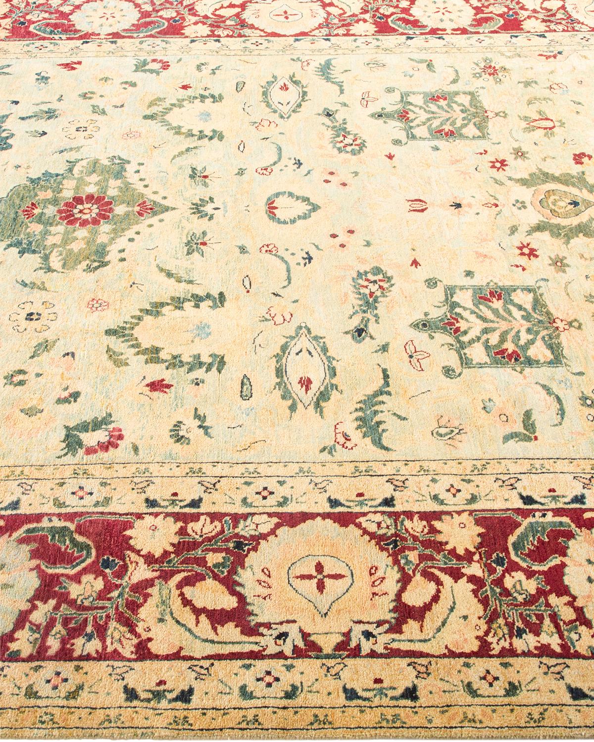 Traditional Mogul Hand Knotted Wool Green Area Rug In New Condition For Sale In Norwalk, CT