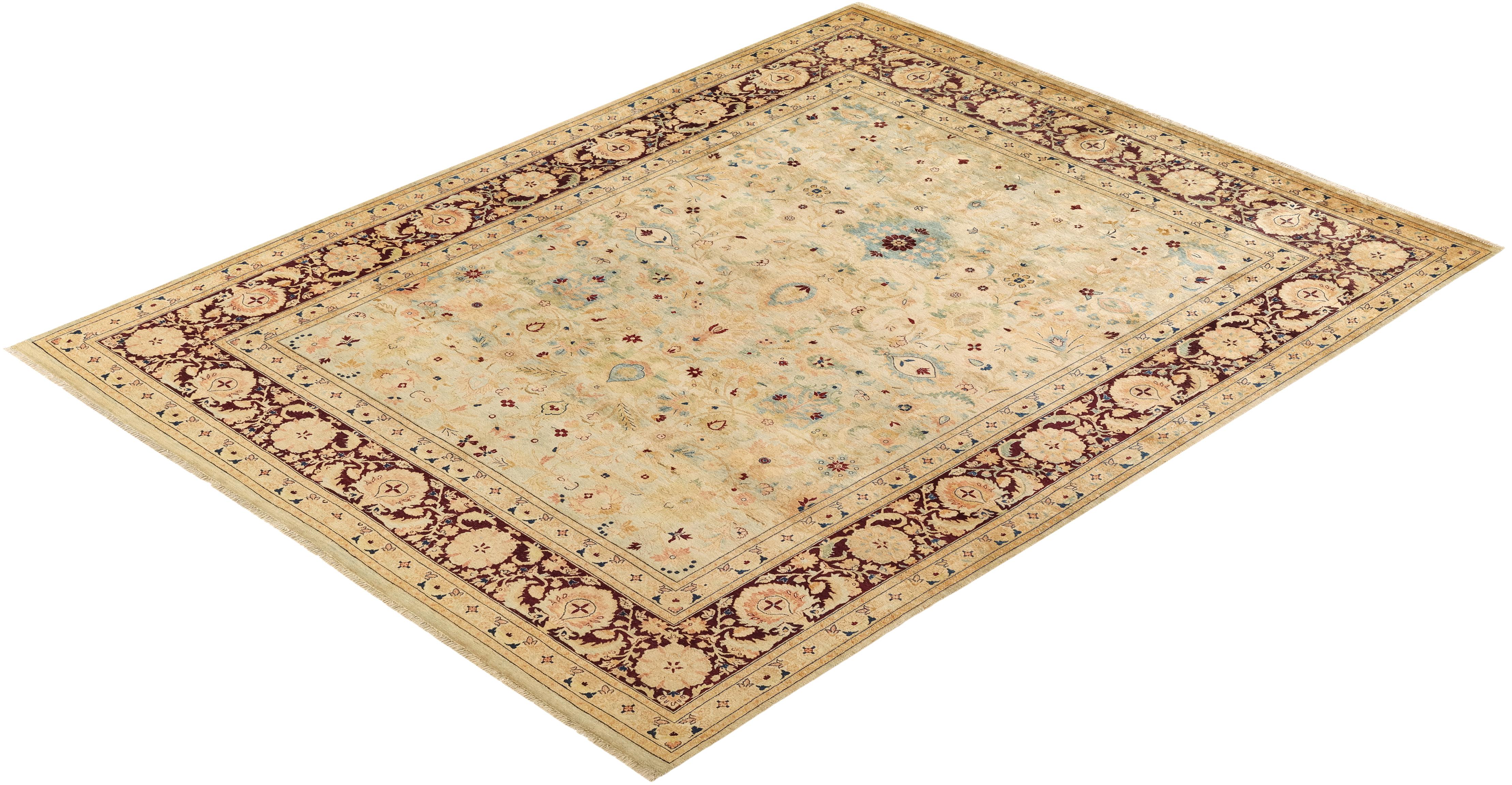 Traditional Mogul Hand Knotted Wool Green Area Rug For Sale 3