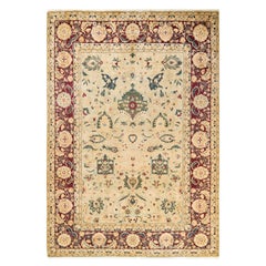Tapis traditionnel Mogul noué à la main en laine verte
