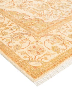 Traditional Mogul Hand Knotted Wool Ivory Area Rug