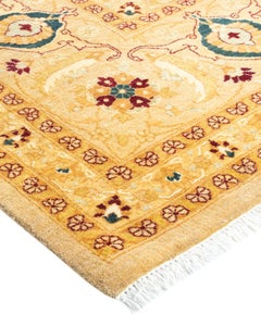 Traditional Mogul Hand Knotted Wool Ivory Area Rug