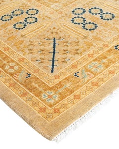 Traditional Mogul Hand Knotted Wool Ivory Area Rug