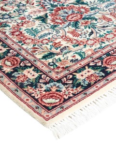 Traditional Mogul Hand Knotted Wool Ivory Area Rug