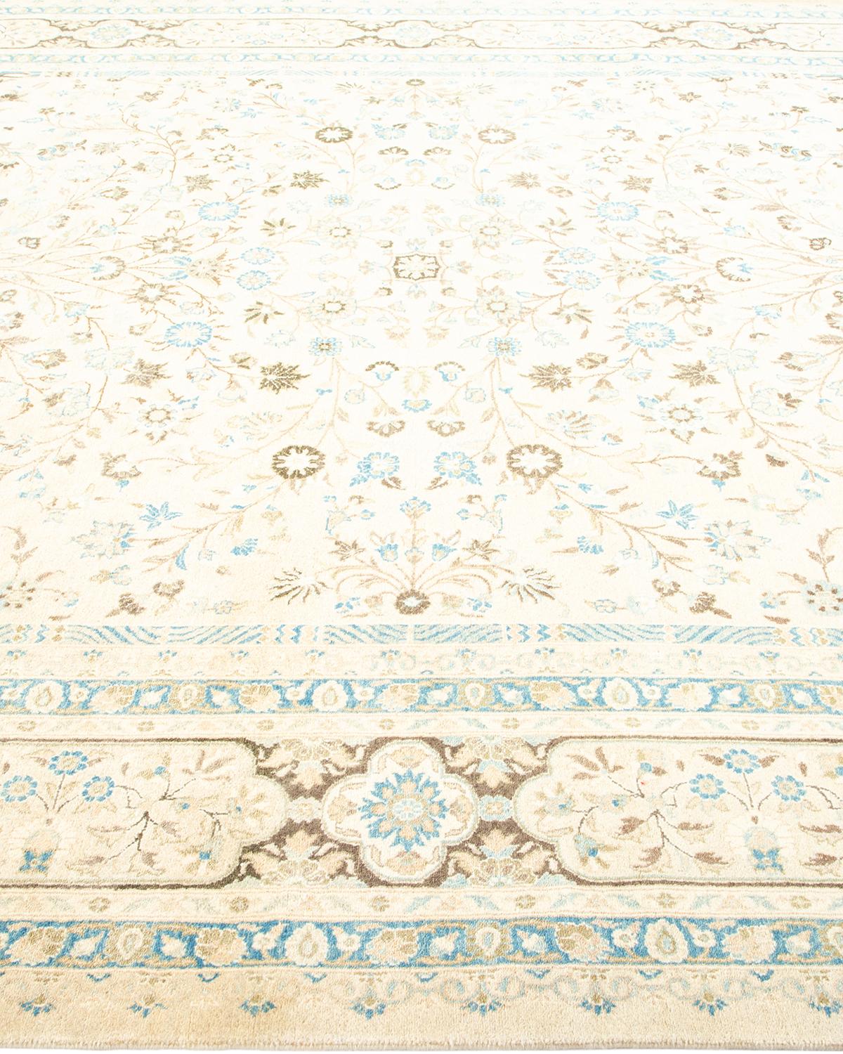 Traditional Mogul Hand Knotted Wool Ivory Area Rug In New Condition For Sale In Norwalk, CT