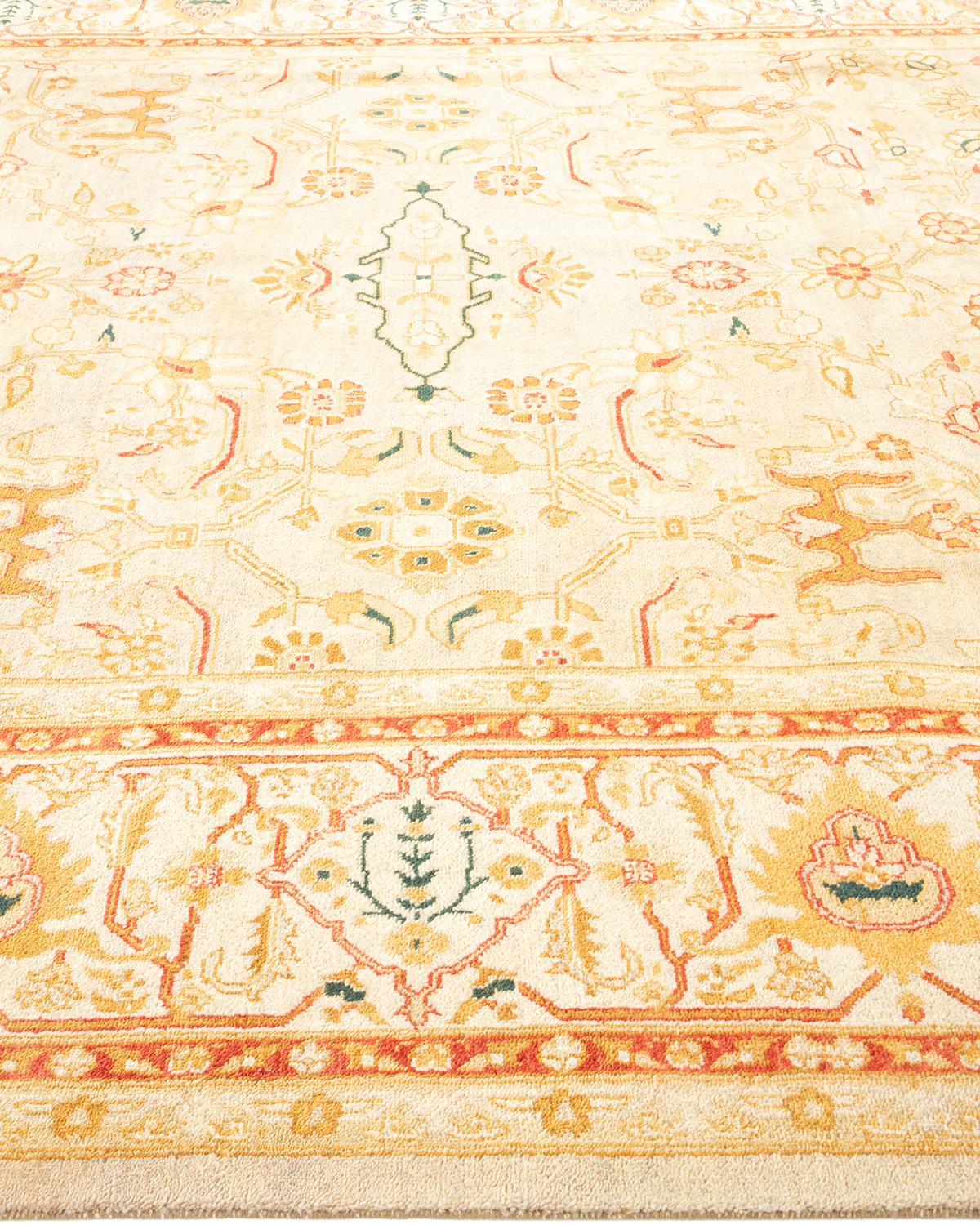 Traditional Mogul Hand Knotted Wool Ivory Area Rug In New Condition For Sale In Norwalk, CT