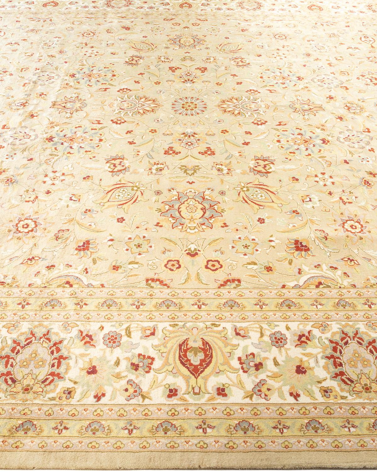 Traditional Mogul Hand Knotted Wool Ivory Area Rug  In New Condition For Sale In Norwalk, CT