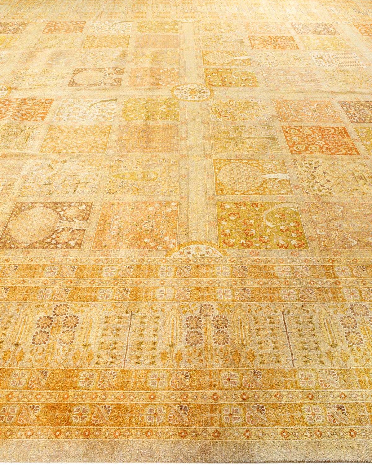 Traditioneller handgeknüpfter Mogul-Teppich aus elfenbeinfarbener Wolle  im Zustand „Neu“ im Angebot in Norwalk, CT