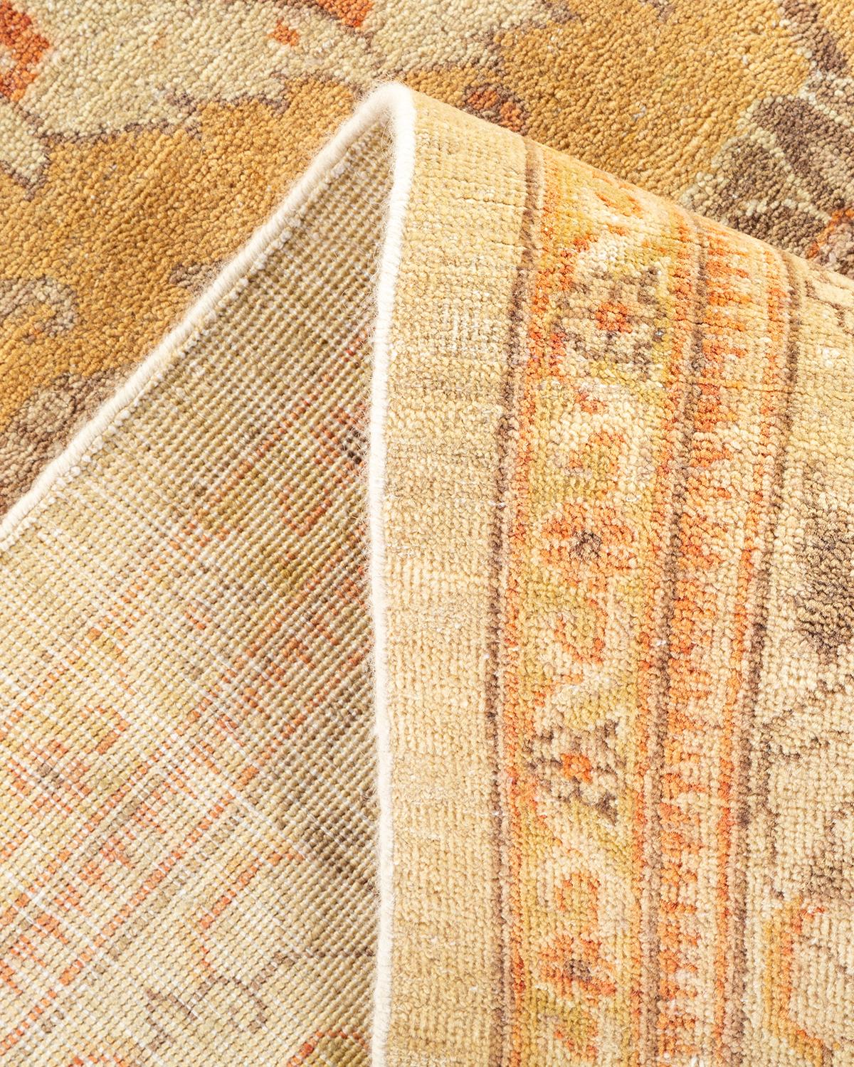 Traditioneller handgeknüpfter Mogul-Teppich aus elfenbeinfarbener Wolle im Angebot 1