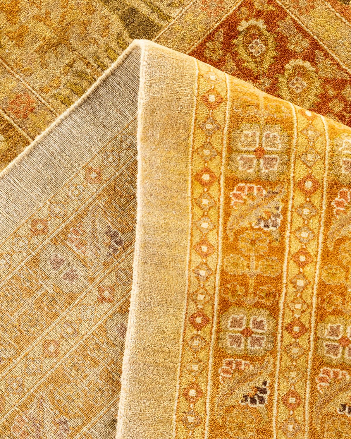 Traditioneller handgeknüpfter Mogul-Teppich aus elfenbeinfarbener Wolle im Angebot 1