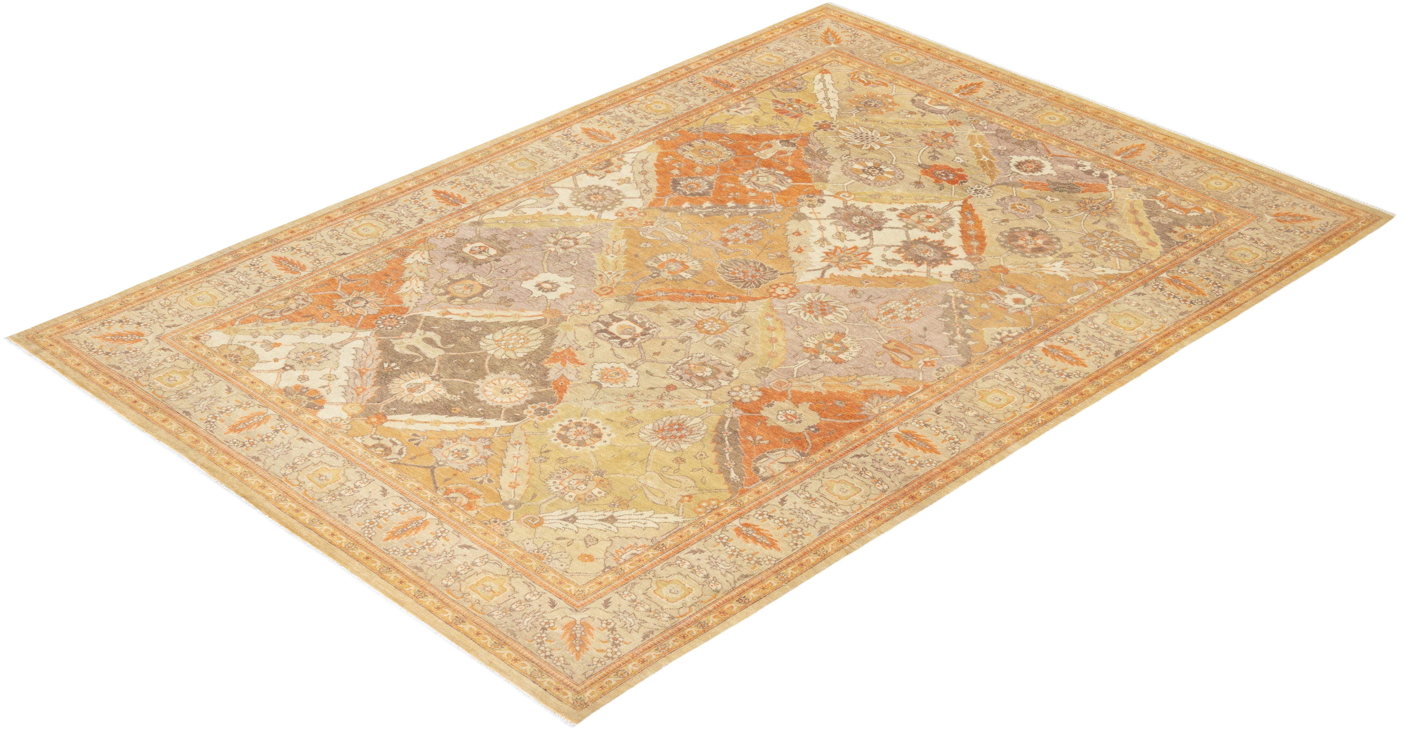 Traditional Mogul Hand Knotted Wool Ivory Area Rug For Sale 3