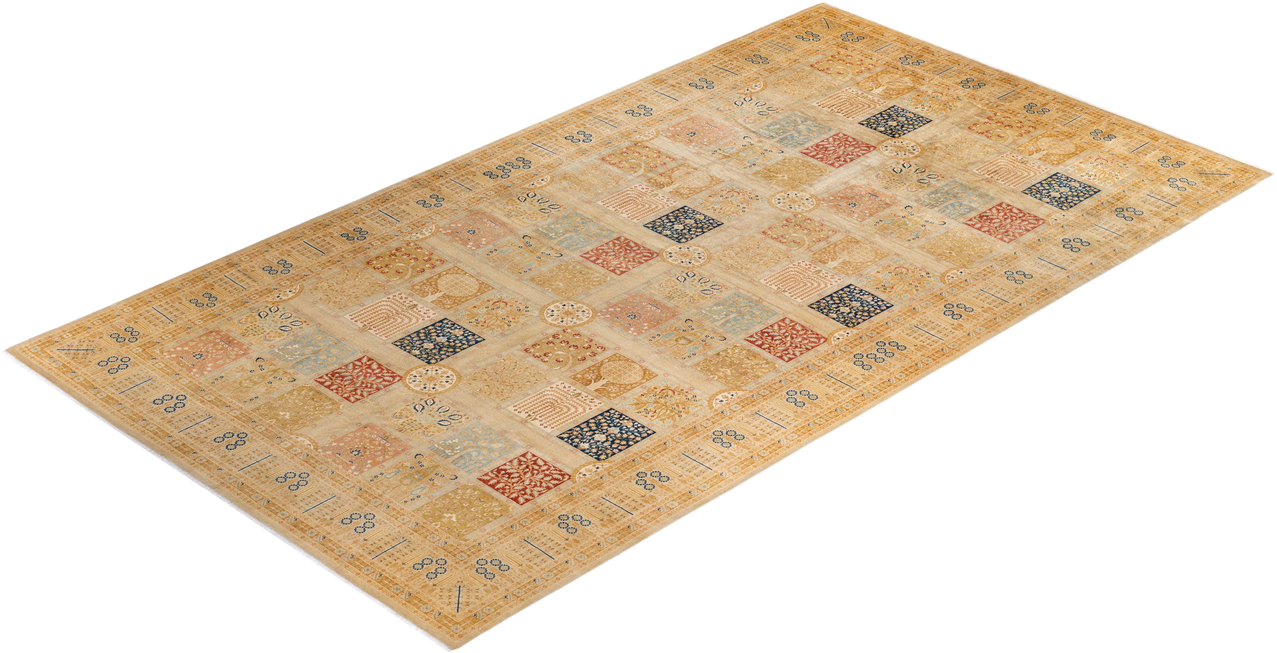 Traditional Mogul Hand Knotted Wool Ivory Area Rug  For Sale 3