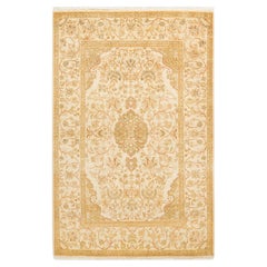 Traditional Mogul Hand Knotted Wool Ivory Area Rug