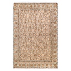 Traditional Mogul Hand Knotted Wool Ivory Area Rug