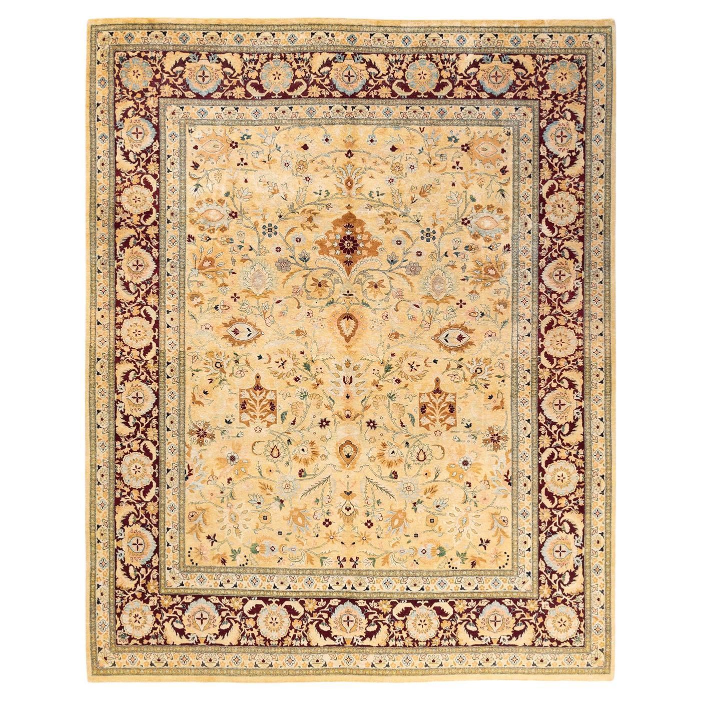 Traditional Mogul Hand Knotted Wool Ivory Area Rug 