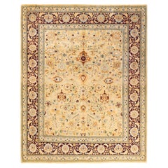 Traditioneller handgeknüpfter Mogul-Teppich aus elfenbeinfarbener Wolle 