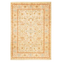 Traditional Mogul Hand Knotted Wool Ivory Area Rug