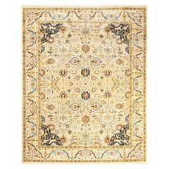 Traditional Mogul Hand Knotted Wool Ivory Area Rug