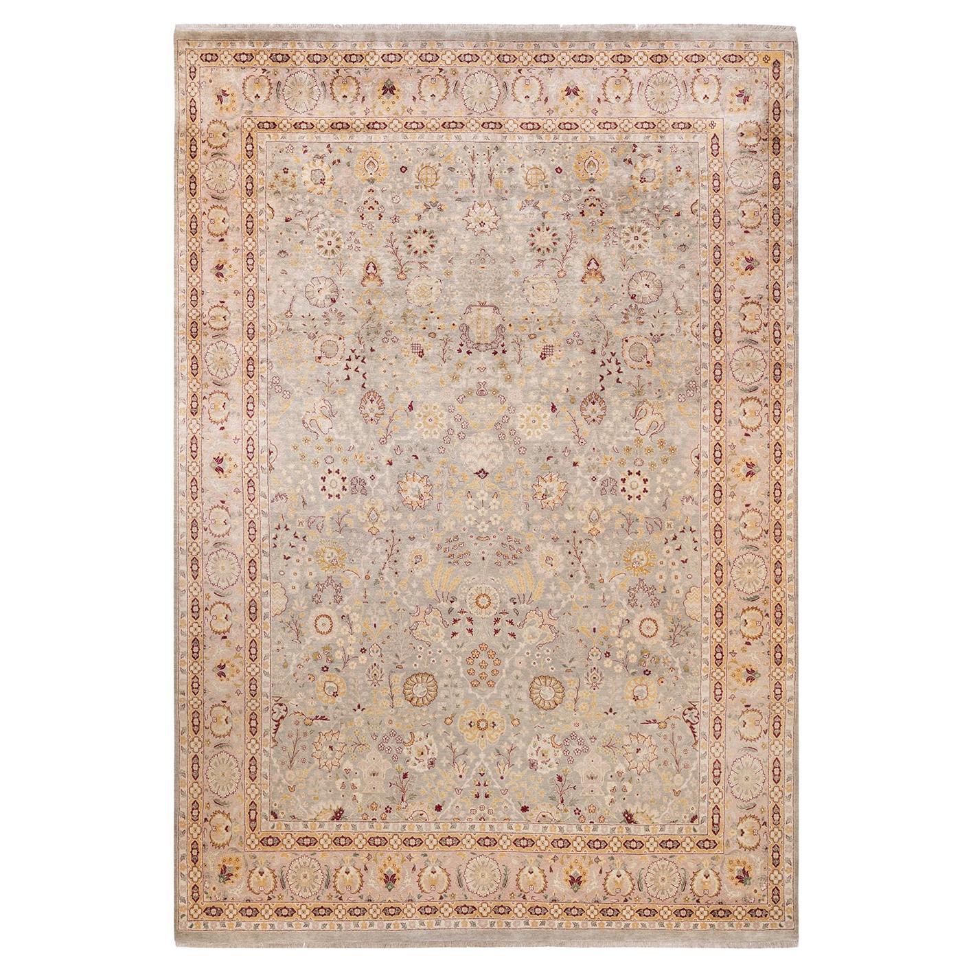 Traditional Mogul Hand Knotted Wool Ivory Area Rug