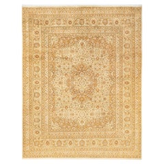 Traditional Mogul Hand Knotted Wool Ivory Area Rug