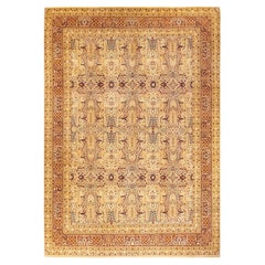 Tapis traditionnel Mogul en laine ivoire noué à la main