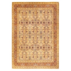 Traditional Mogul Hand Knotted Wool Ivory Area Rug