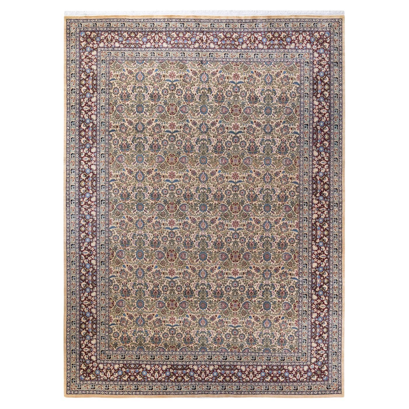 Traditional Mogul Hand Knotted Wool Ivory Area Rug  For Sale