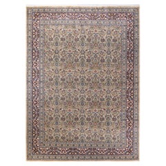 Traditional Mogul Hand Knotted Wool Ivory Area Rug 
