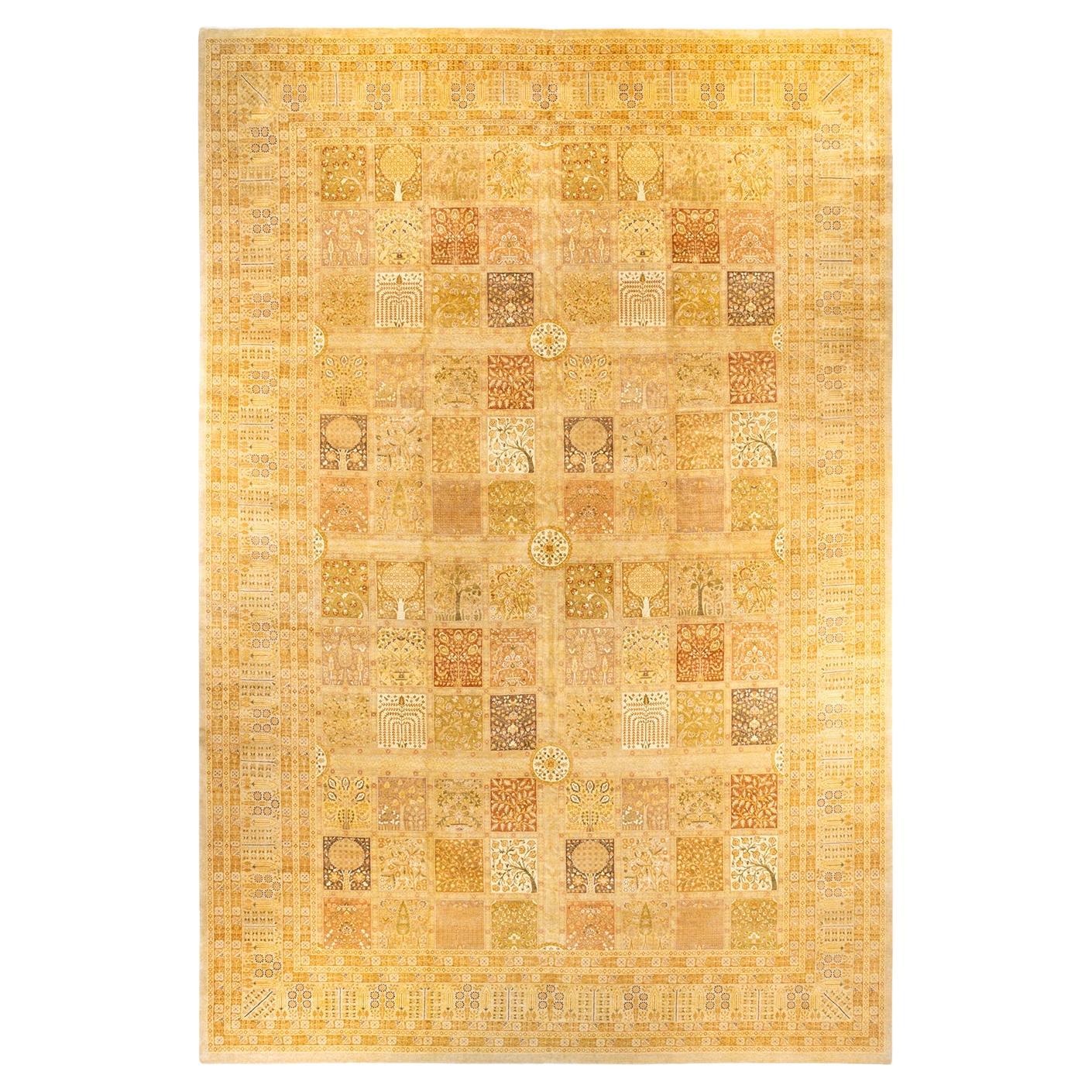Traditional Mogul Hand Knotted Wool Ivory Area Rug  For Sale
