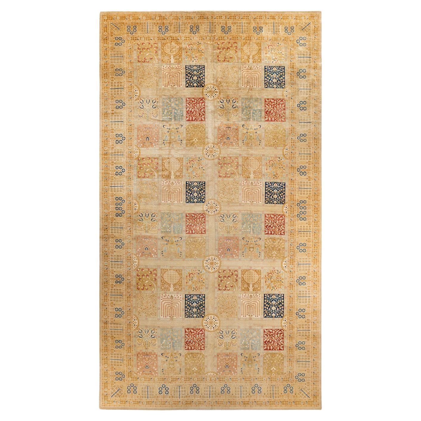 Traditional Mogul Hand Knotted Wool Ivory Area Rug 