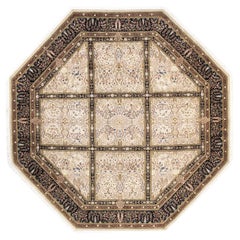 Traditional Mogul Hand Knotted Wool Ivory Octagon Area Rug