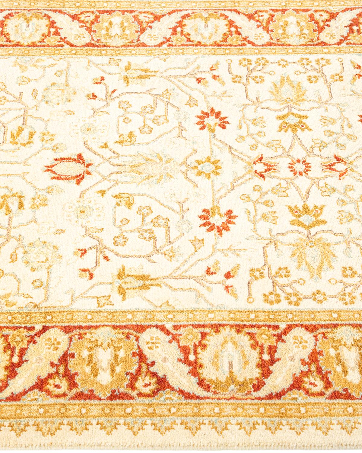 Traditional Mogul Hand Knotted Wool Ivory Runner In New Condition For Sale In Norwalk, CT
