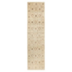 Traditional Mogul Hand Knotted Wool Ivory Runner